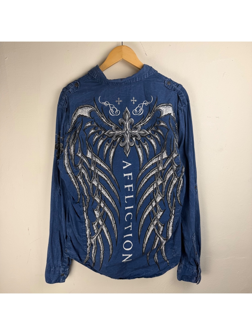 Affliction y2k Black Premium Blue Button Up Men's Medium